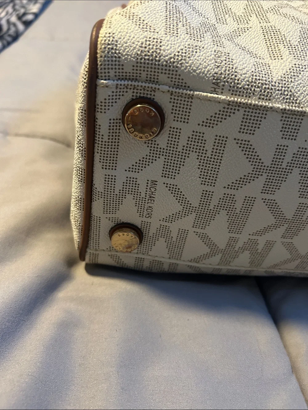 Michael Kors Cream MK Logo Tote with Gold Chain Handles